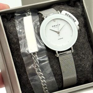 Obaku Denmark Lilje Steel Watch New w/ Box Genuine Diamond Accent - Stunning